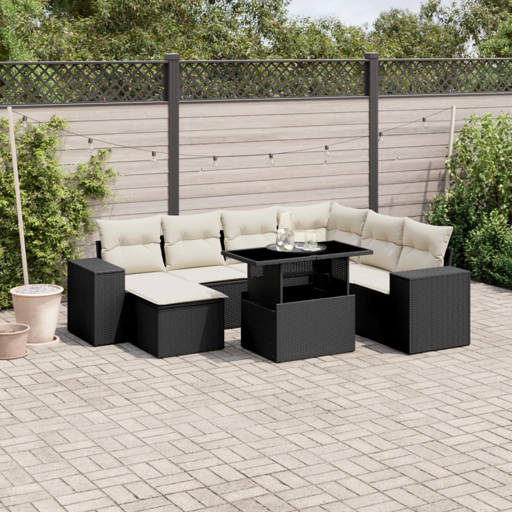 vidaXL 8-tlg. Garten-Sofagarnitur mit Kissen Schwarz Poly Rattan