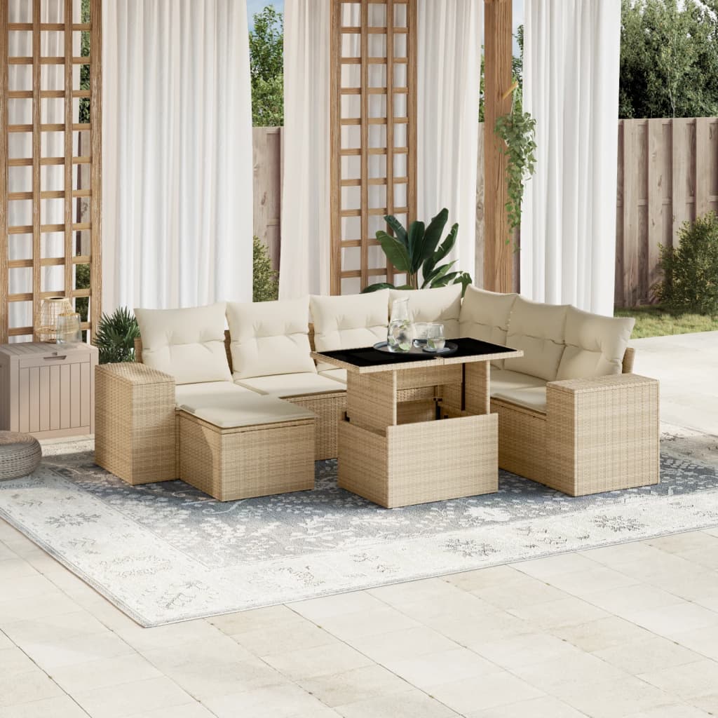 vidaXL 8-tlg. Garten-Sofagarnitur mit Kissen Beige Poly Rattan