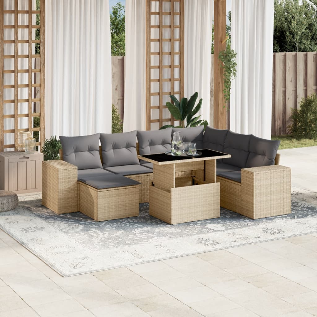 vidaXL 8-tlg. Garten-Sofagarnitur mit Kissen Beige Poly Rattan