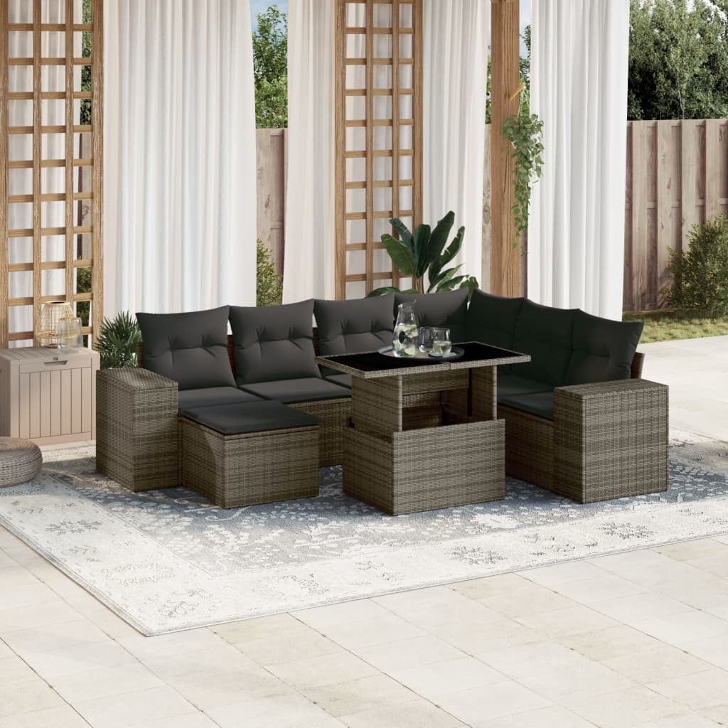 vidaXL 8-tlg. Garten-Sofagarnitur mit Kissen Grau Poly Rattan