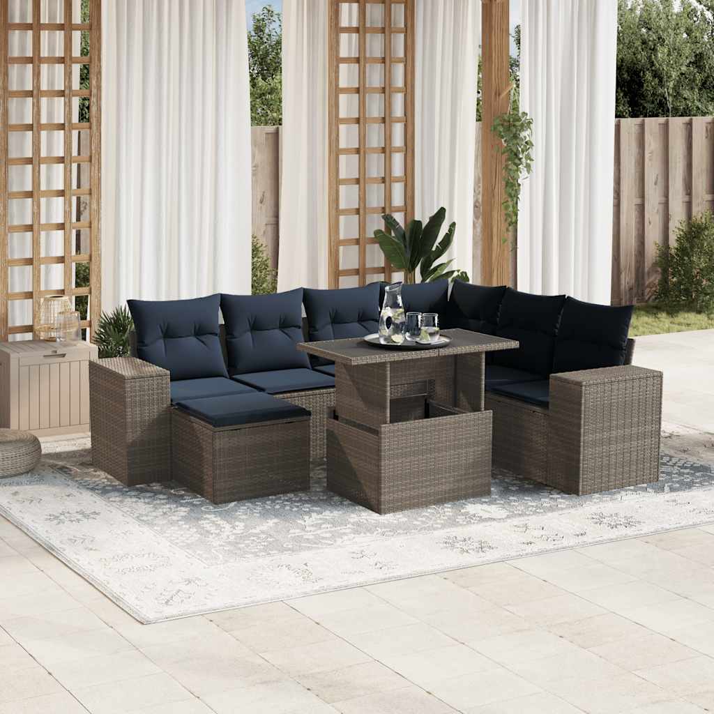 vidaXL 8-teiliges Gartensofa-Set mit Kissen, grau, Polyrattan