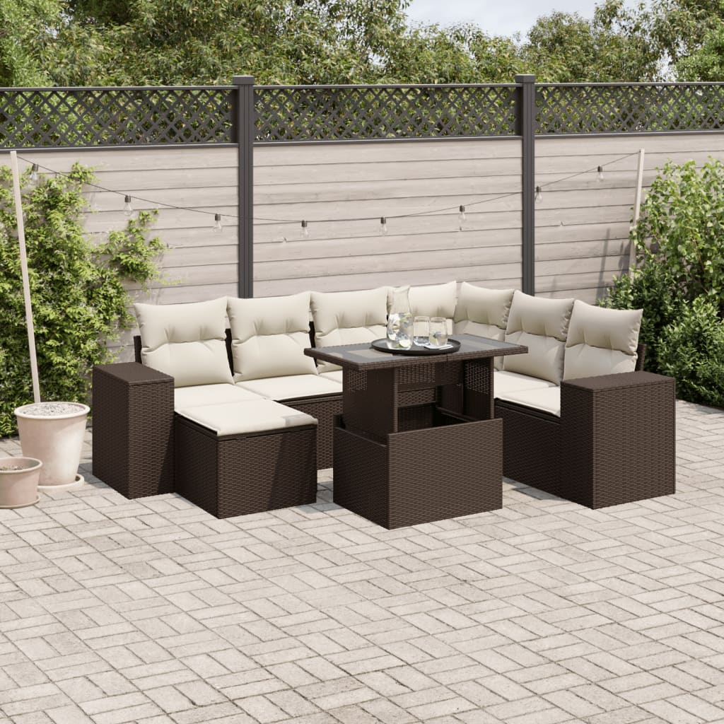 8-tlg. Garten-Sofagarnitur mit Kissen Braun Poly Rattan