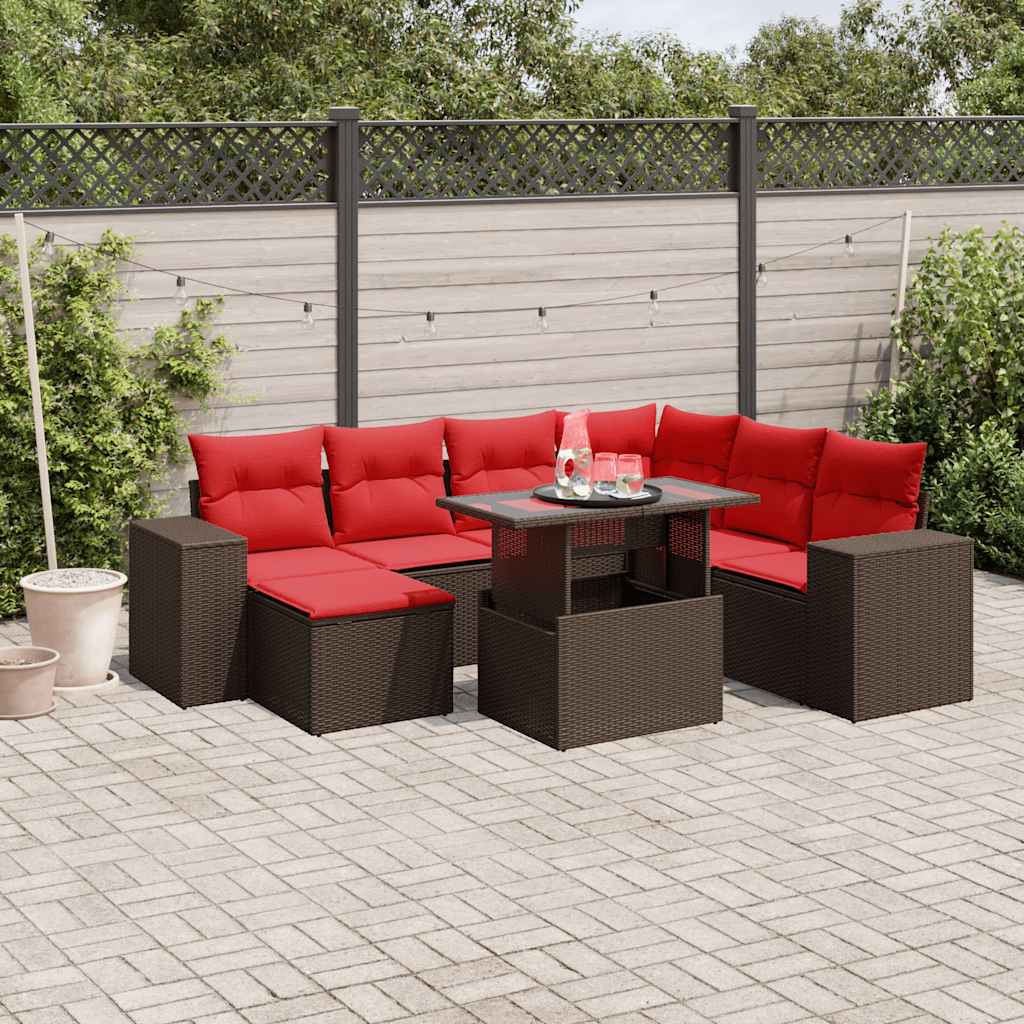 vidaXL 8-teiliges Gartensofa-Set mit Kissen, braun, Polyrattan