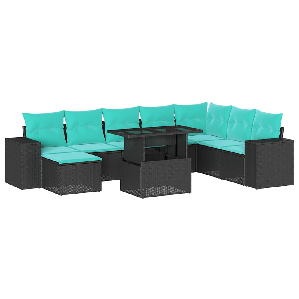 Thumbnail - vidaXL 9-teiliges Gartensofa-Set mit Kissen, schwarzes Polyrattan