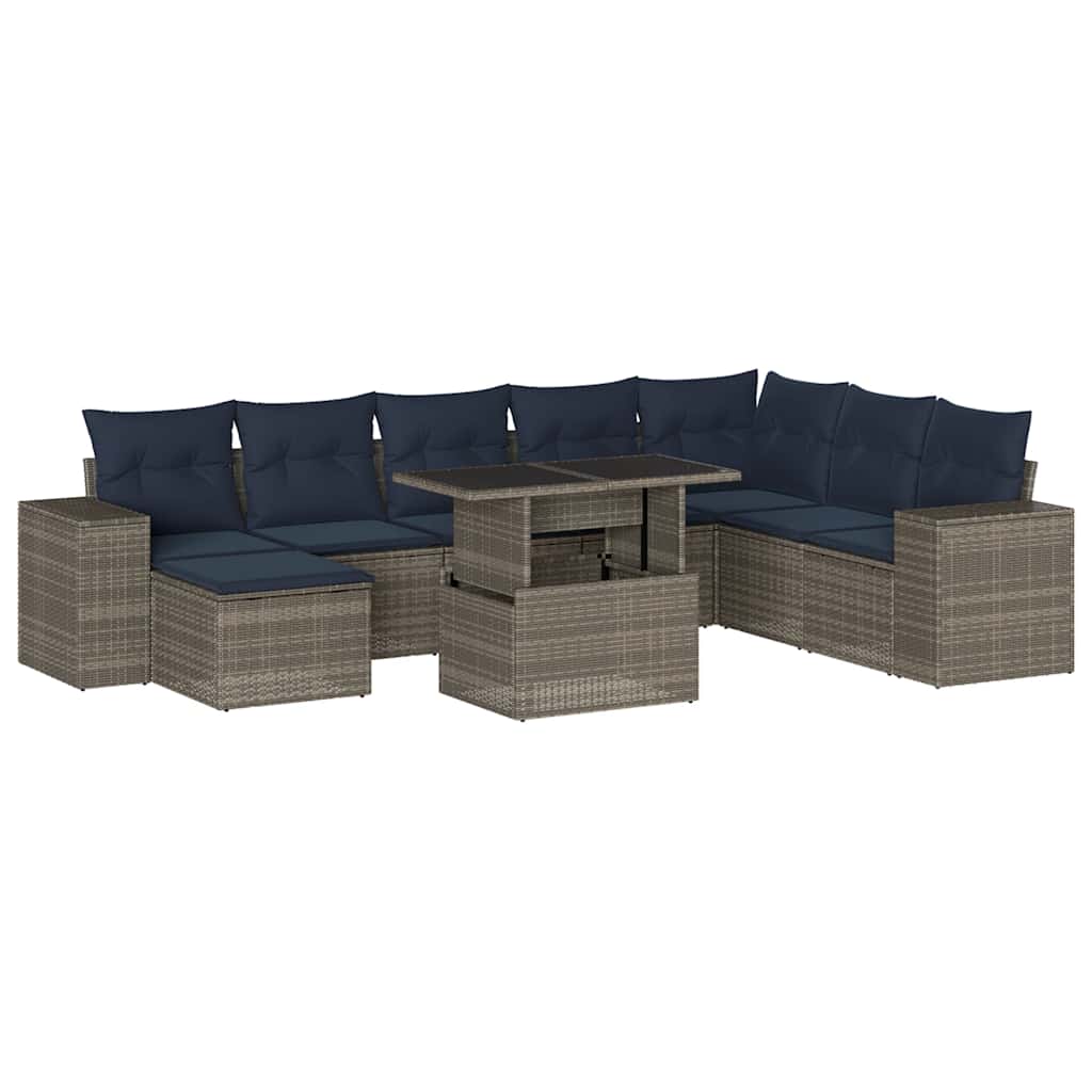 Thumbnail - vidaXL 9-teiliges Gartensofa-Set mit Kissen, grau, Polyrattan