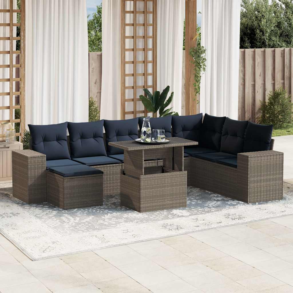 Thumbnail - vidaXL 9-teiliges Gartensofa-Set mit Kissen, grau, Polyrattan