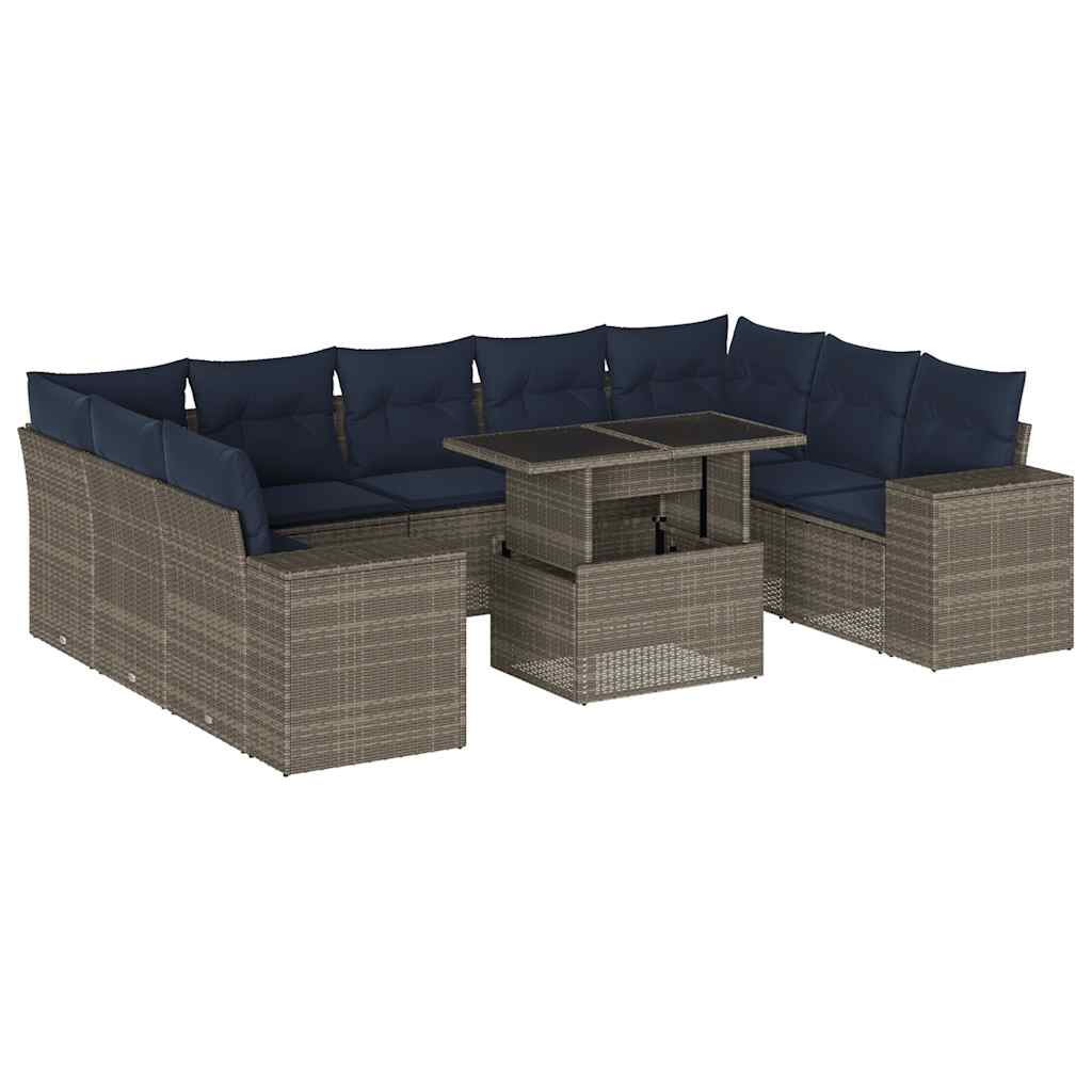 Thumbnail - vidaXL 10-teiliges Gartensofa-Set mit Kissen, grau, Polyrattan