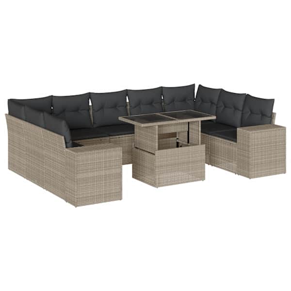 vidaXL 10-osaline aiadiivani komplekt patjadega, helehall, pol&uuml;rotang