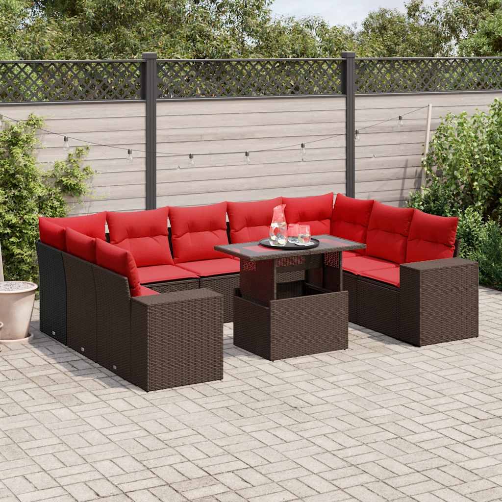 vidaXL 10-teiliges Gartensofa-Set mit Kissen, braun, Polyrattan