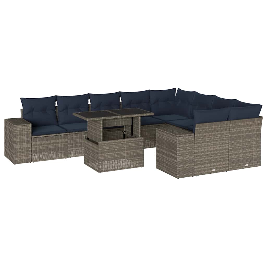 Thumbnail - vidaXL 10-teiliges Gartensofa-Set mit Kissen, grau, Polyrattan