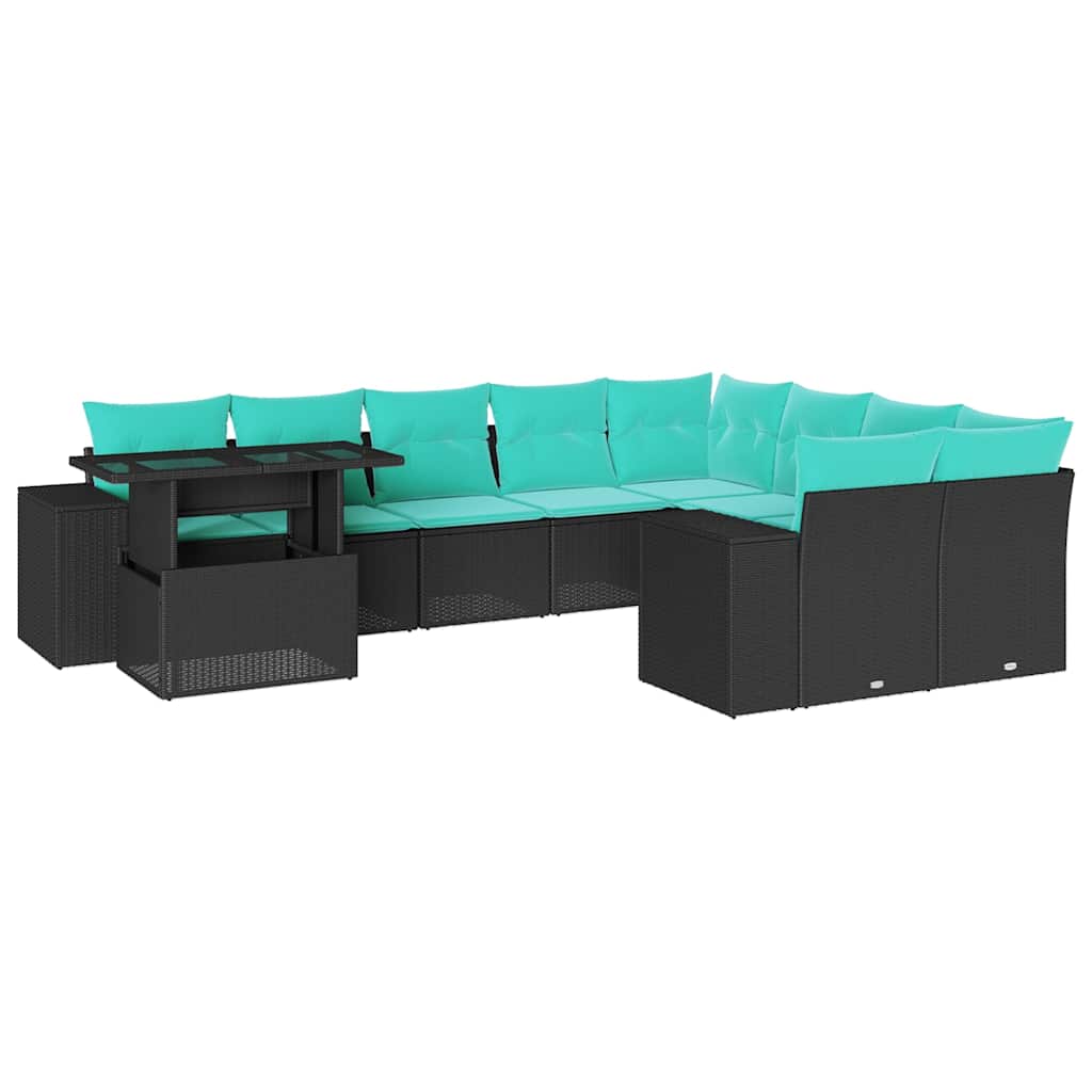 Thumbnail - vidaXL 10-teiliges Gartensofa-Set mit Kissen, schwarzes Polyrattan