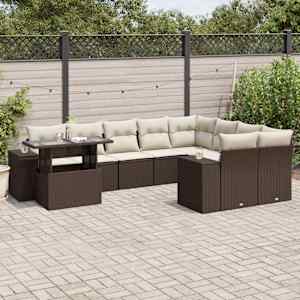 Vrtna sedežna garnitura 10-delna z blazinami rjava poli ratan