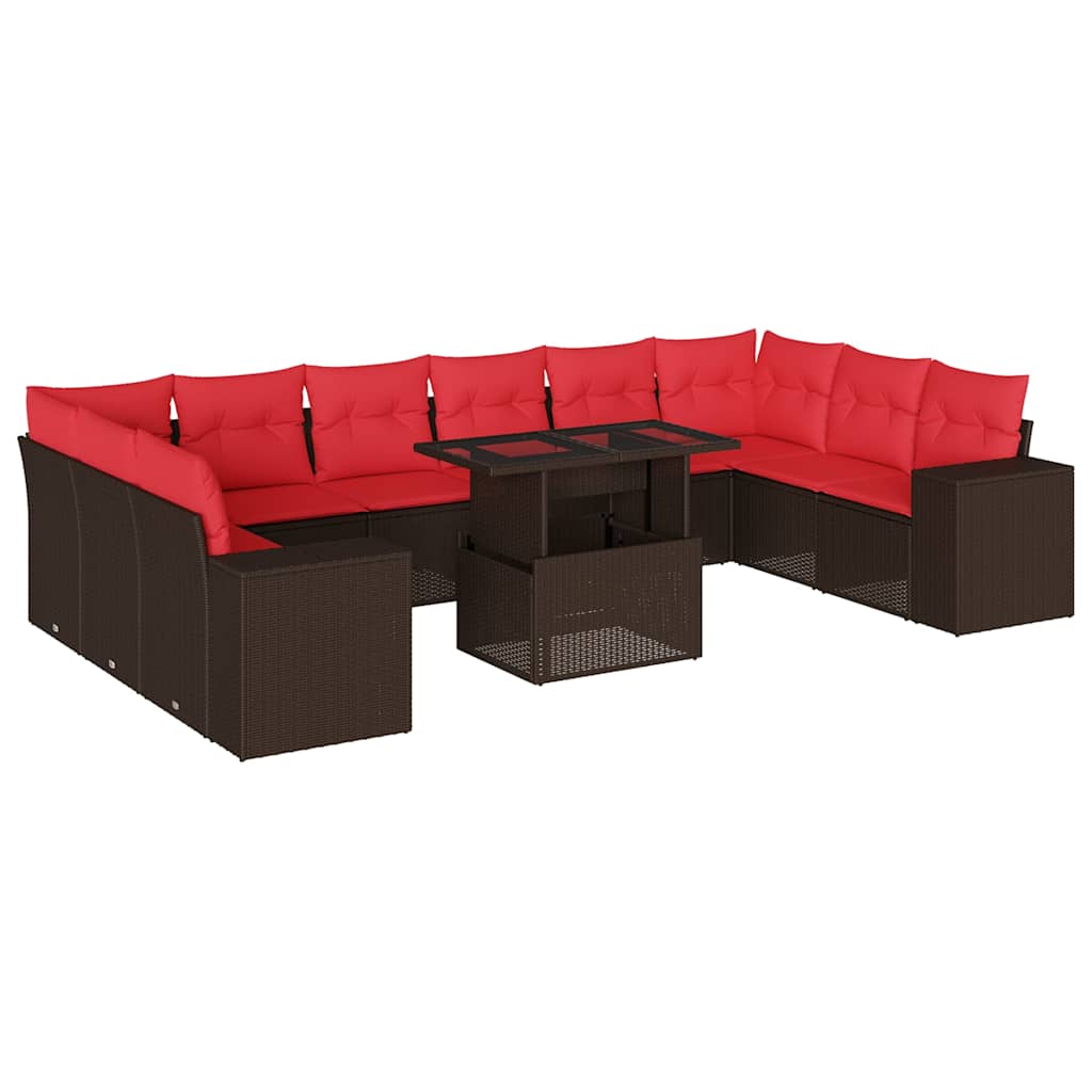 vidaXL 11-teiliges Gartensofa-Set mit Kissen, braun, Polyrattan – Bild 2
