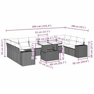 11dílná zahradní sedací souprava s polštáři hnědá polyratan - obrázek 10
