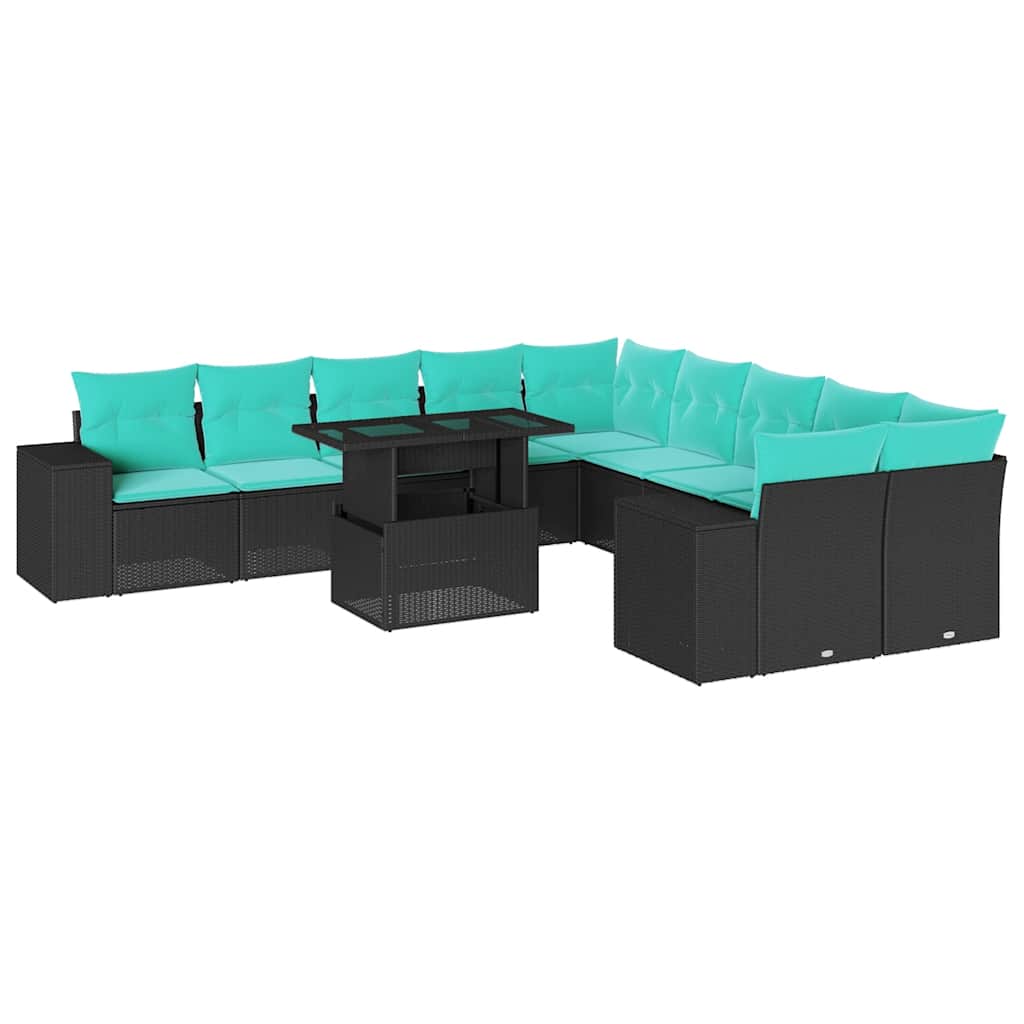 Thumbnail - vidaXL 11-teiliges Gartensofa-Set mit Kissen, schwarzes Polyrattan