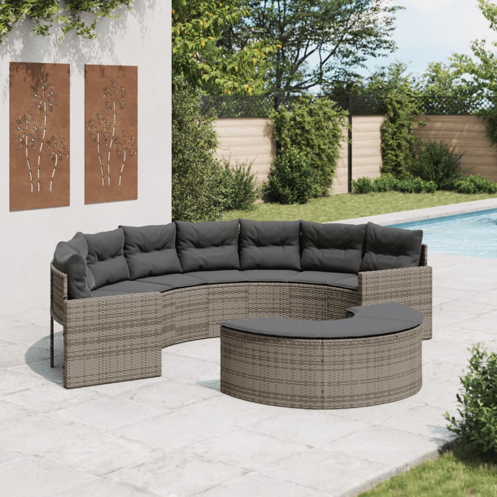 vidaXL 2-tlg. Garten-Sofagarnitur Halbrund Grau Poly Rattan