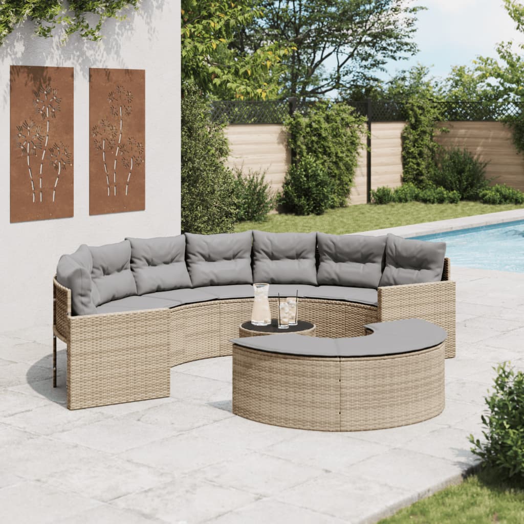 vidaXL 3-tlg. Garten-Sofagarnitur Halbrund Beige Poly-Rattan