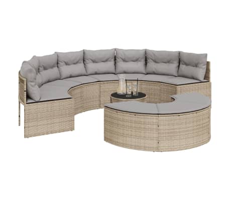 vidaXL Salon de jardin 3 pcs demi-rond beige r&eacute;sine tress&eacute;e