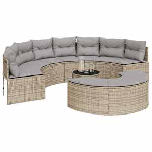 vidaXL Salon de jardin 3 pcs demi-rond beige r&eacute;sine tress&eacute;e
