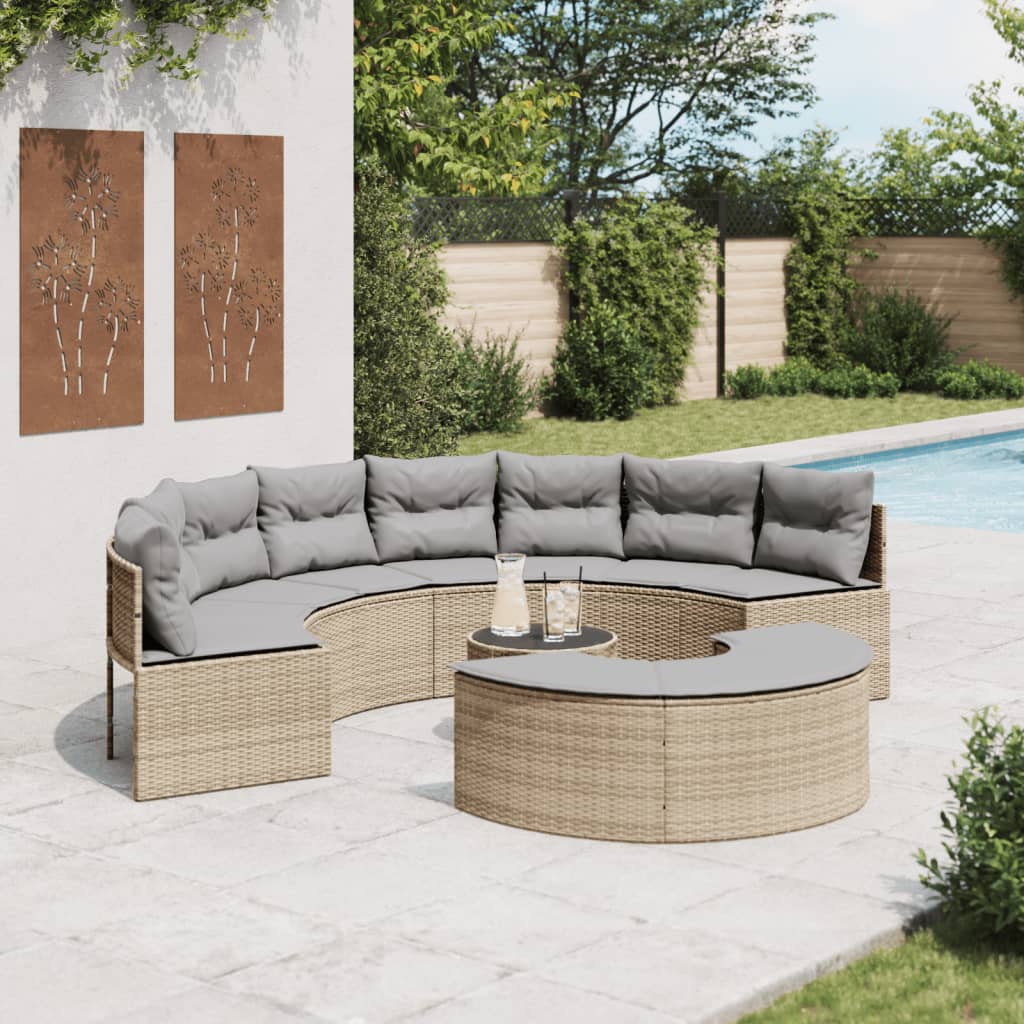 vidaXL 3-tlg. Garten-Sofagarnitur Halbrund Beige Poly-Rattan