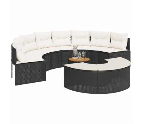 vidaXL Set canapea de grădină, 3 piese, semi-rotunde, negru, poliratan
