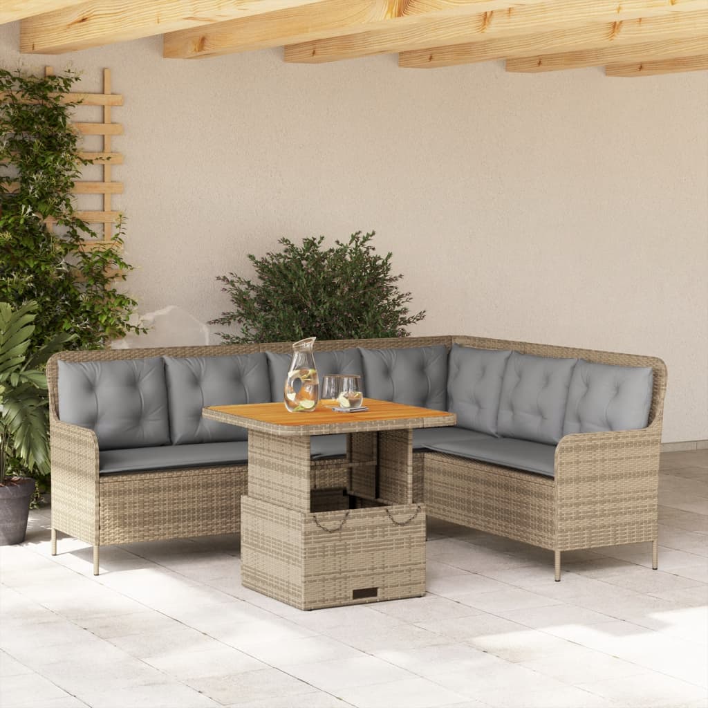 vidaXL 2-tlg. Garten-Sofagarnitur mit Kissen Beige Poly Rattan