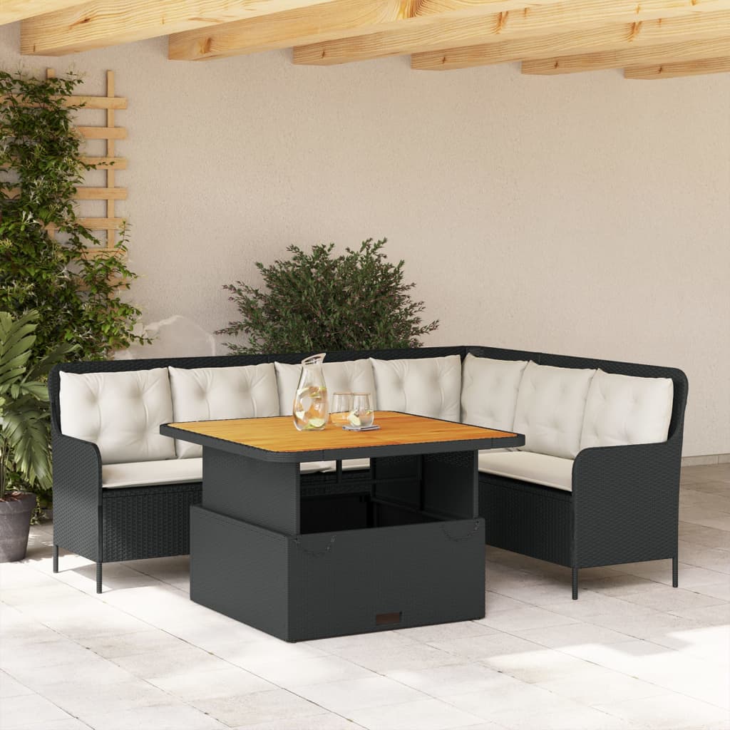 2-tlg. Garten-Sofagarnitur mit Auflagen Schwarz Poly Rattan