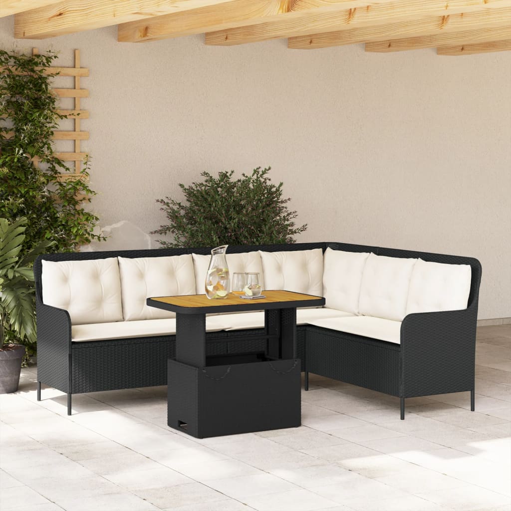 2-tlg. Garten-Sofagarnitur mit Auflagen Schwarz Poly Rattan