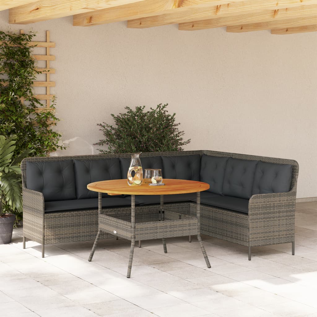 2-tlg. Garten-Sofagarnitur mit Auflagen Poly Rattan Grau