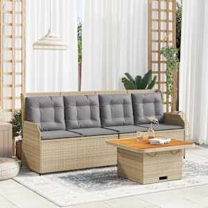 Vrtna sedežna garnitura 3-delna z blazinami bež poli ratan