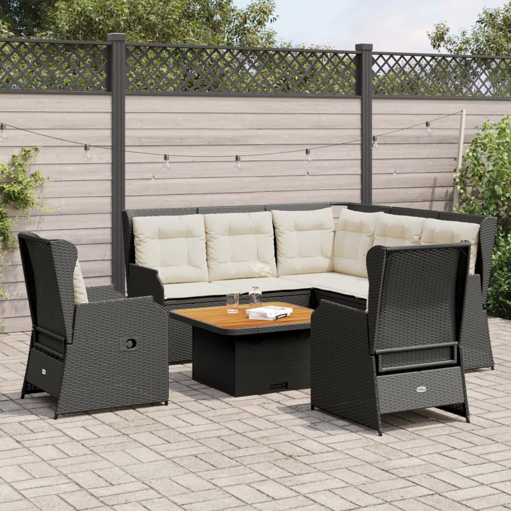 5-tlg. Garten-Lounge-Set mit Kissen Schwarz Poly Rattan