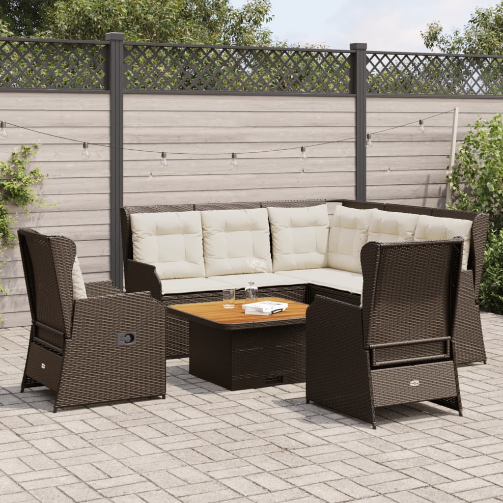 vidaXL 5-tlg. Garten-Lounge-Set mit Kissen Braun Poly Rattan