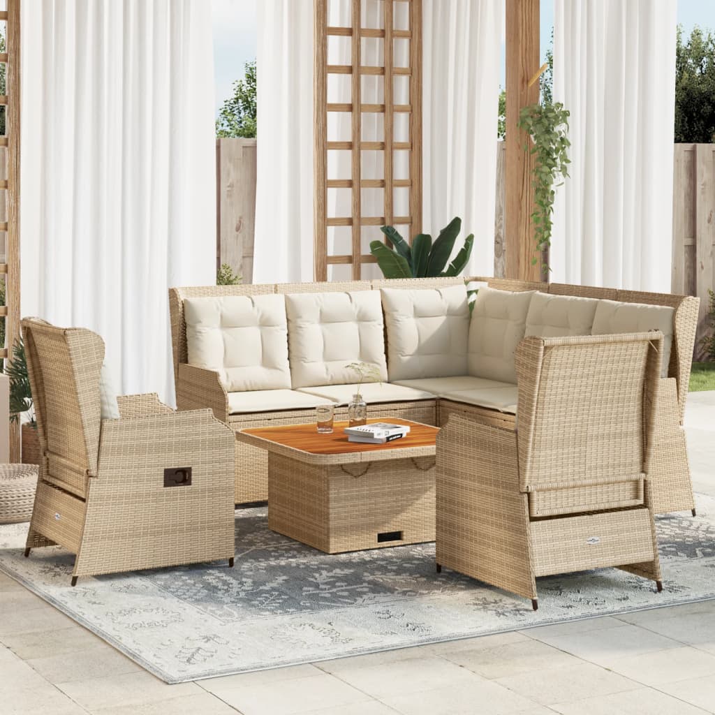 5-tlg. Garten-Lounge-Set mit Kissen Beige Poly Rattan