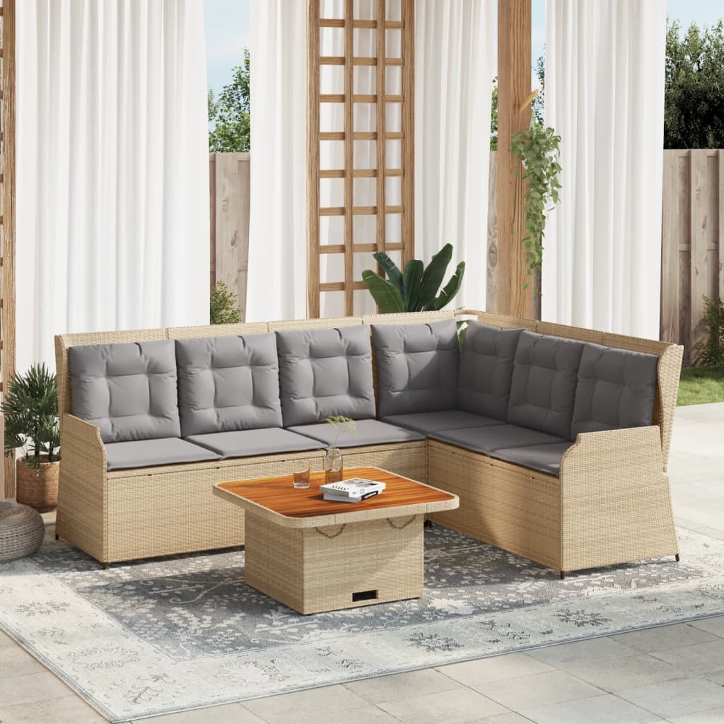 5-tlg. Garten-Lounge-Set mit Kissen Beige Poly Rattan