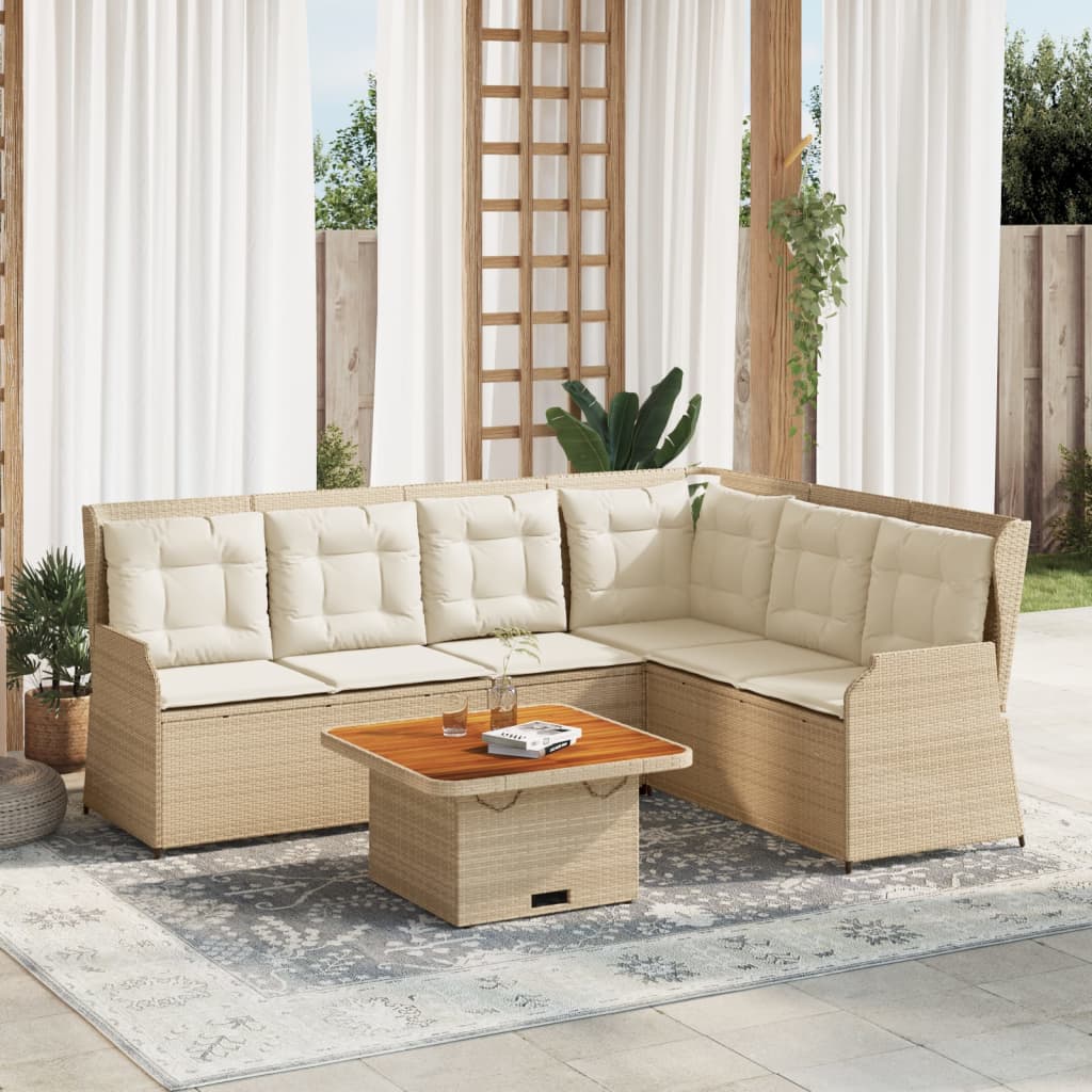 5-tlg. Garten-Lounge-Set mit Kissen Beige Poly Rattan