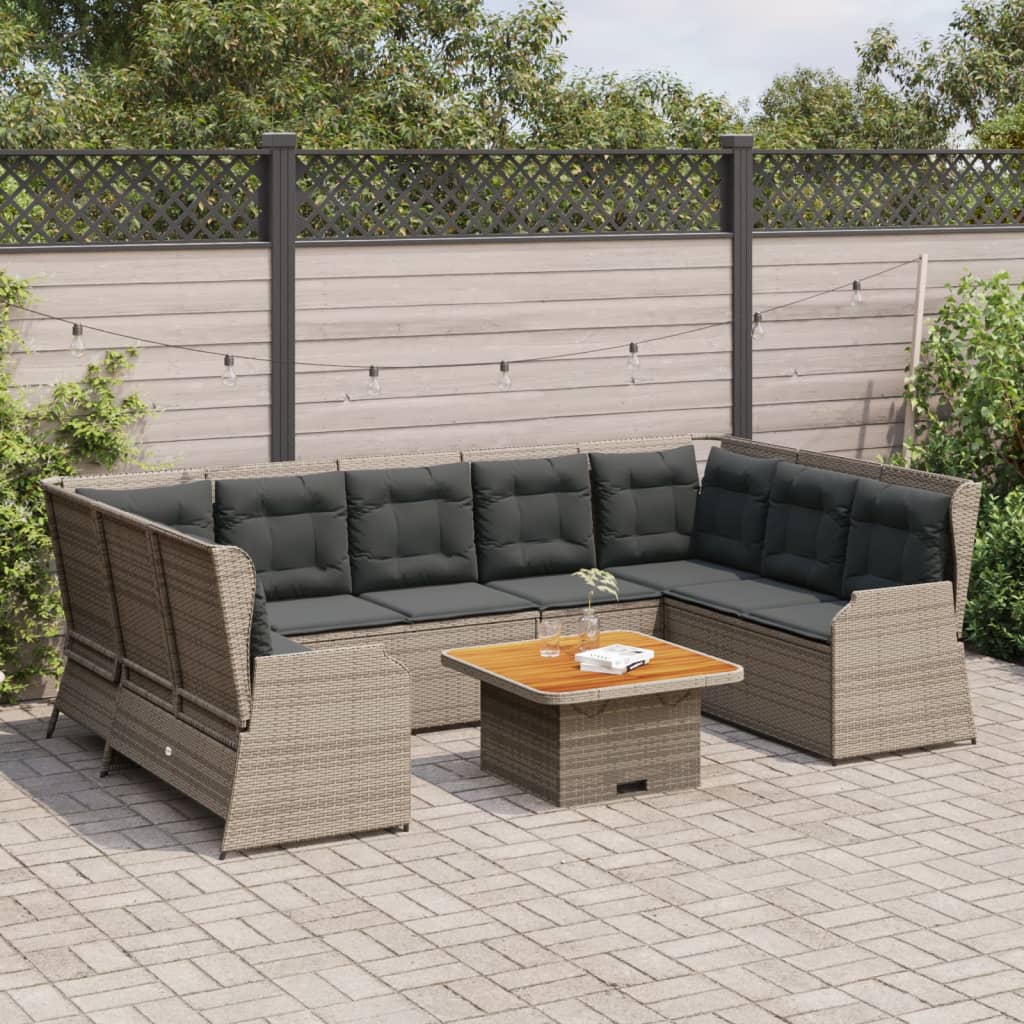 vidaXL 7-tlg. Garten-Lounge-Set mit Kissen Grau Poly Rattan