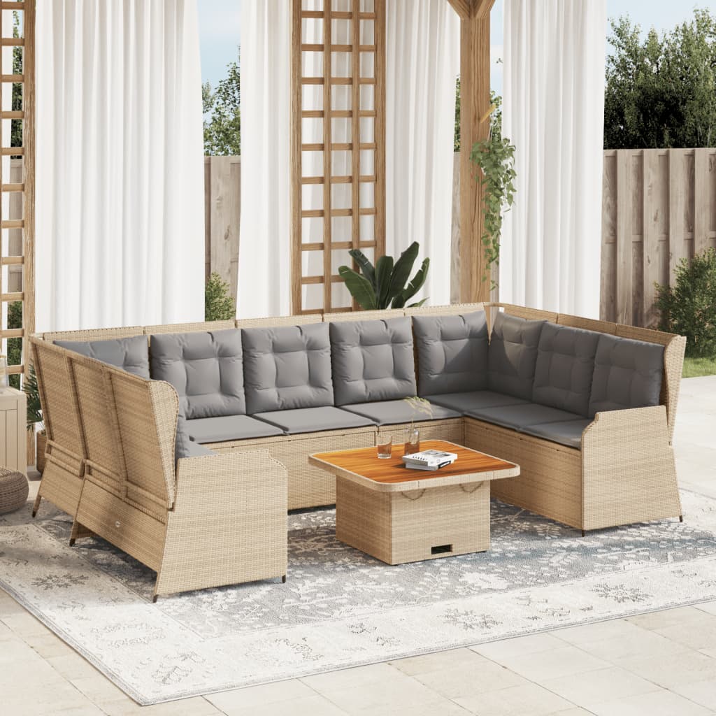 vidaXL 7-tlg. Garten-Lounge-Set mit Kissen Beige Poly Rattan