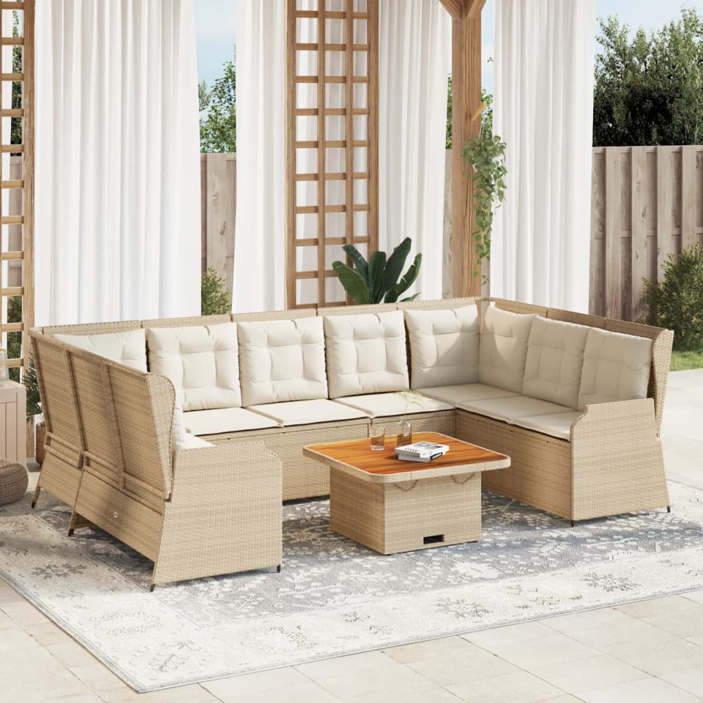 7-tlg. Garten-Lounge-Set mit Kissen Beige Poly Rattan