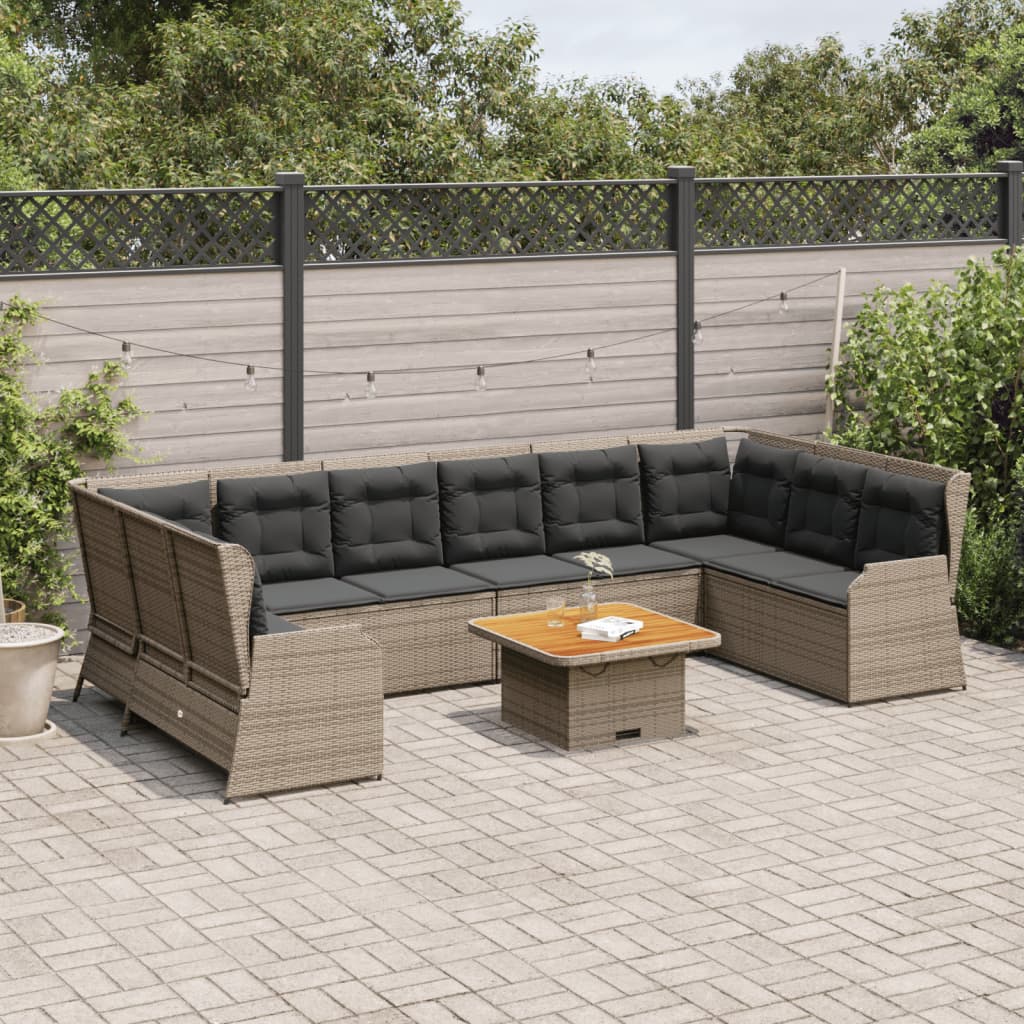 vidaXL 7-tlg. Garten-Lounge-Set mit Kissen Grau Poly Rattan