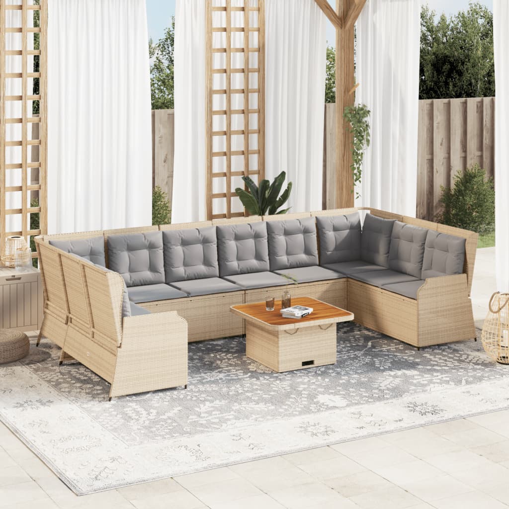 vidaXL 7-tlg. Garten-Lounge-Set mit Kissen Beige Poly Rattan