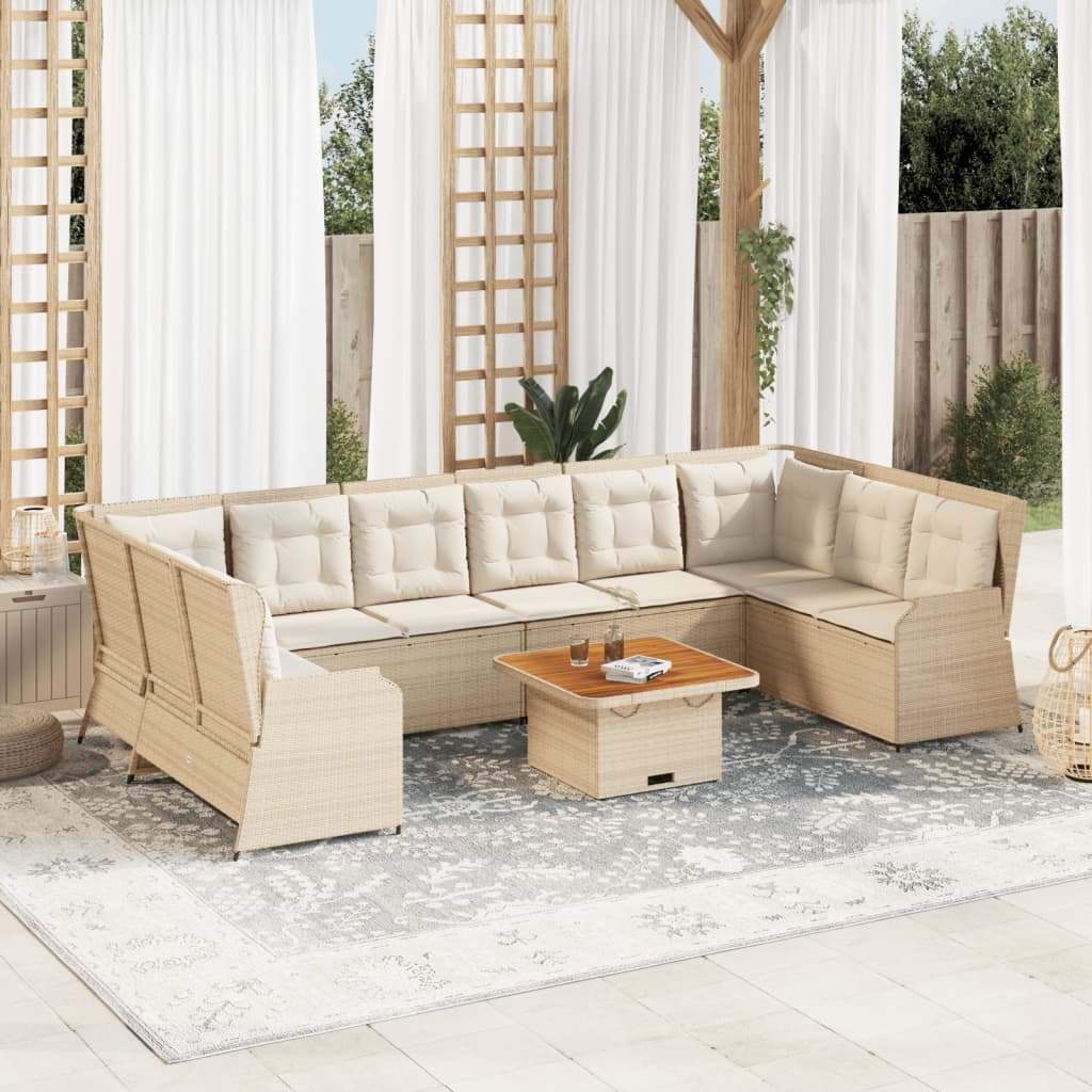 7-tlg. Garten-Lounge-Set mit Kissen Beige Poly Rattan