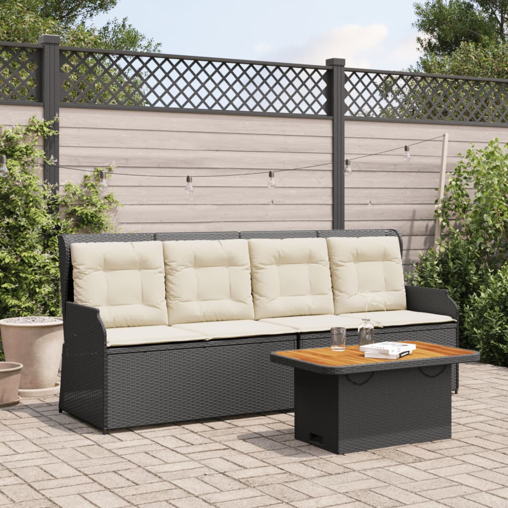 vidaXL 3-tlg. Garten-Lounge-Set mit Kissen Schwarz Poly Rattan