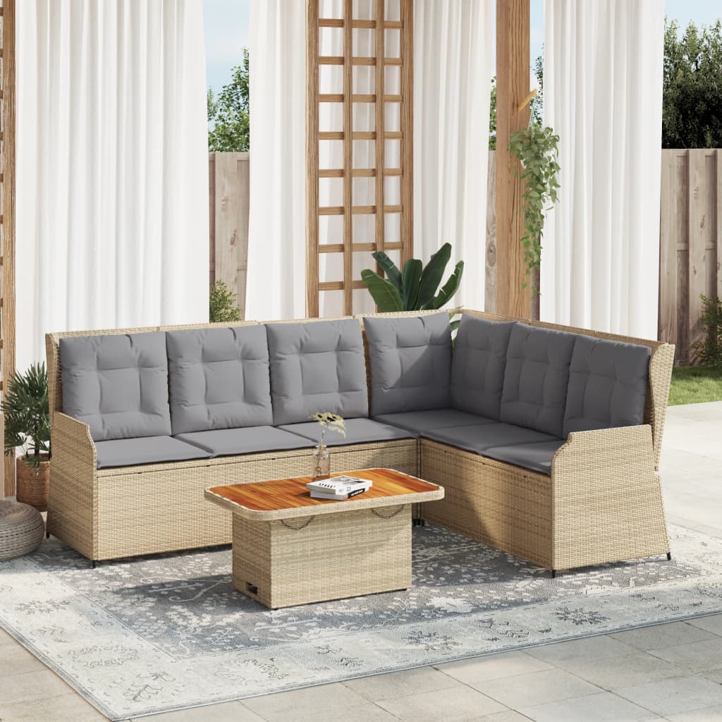 5-tlg. Garten-Lounge-Set mit Kissen Beige Poly Rattan