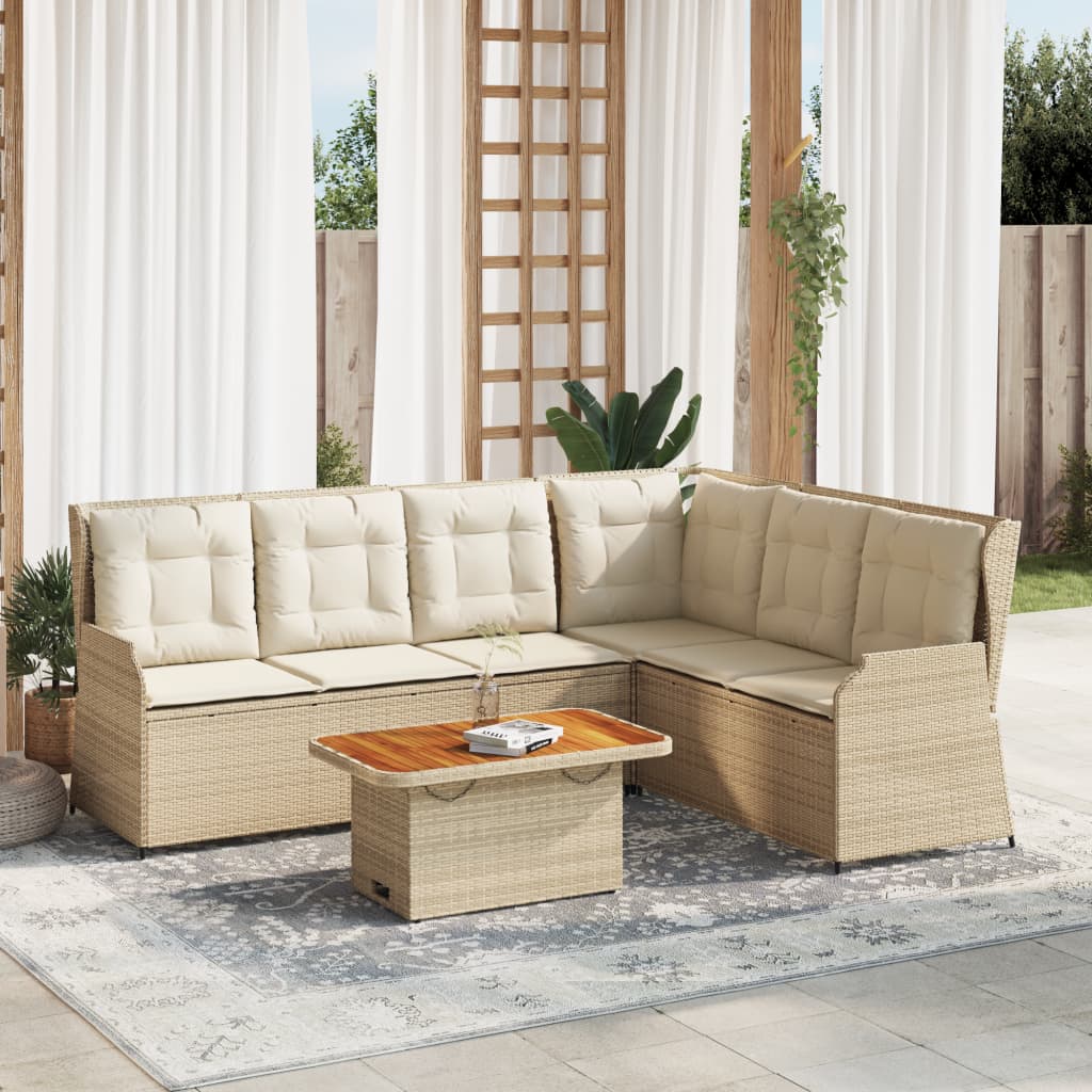 vidaXL 5-tlg. Garten-Lounge-Set mit Kissen Beige Poly Rattan