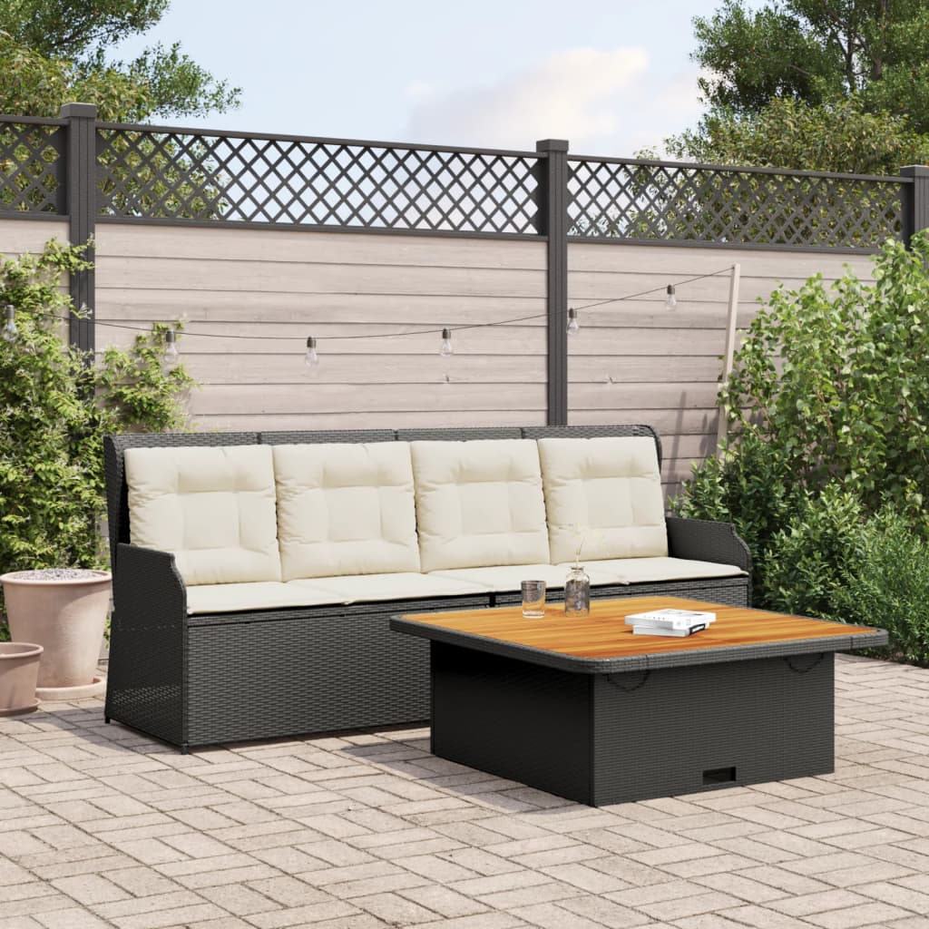 vidaXL 3-tlg. Garten-Sofagarnitur mit Kissen Schwarz Poly Rattan