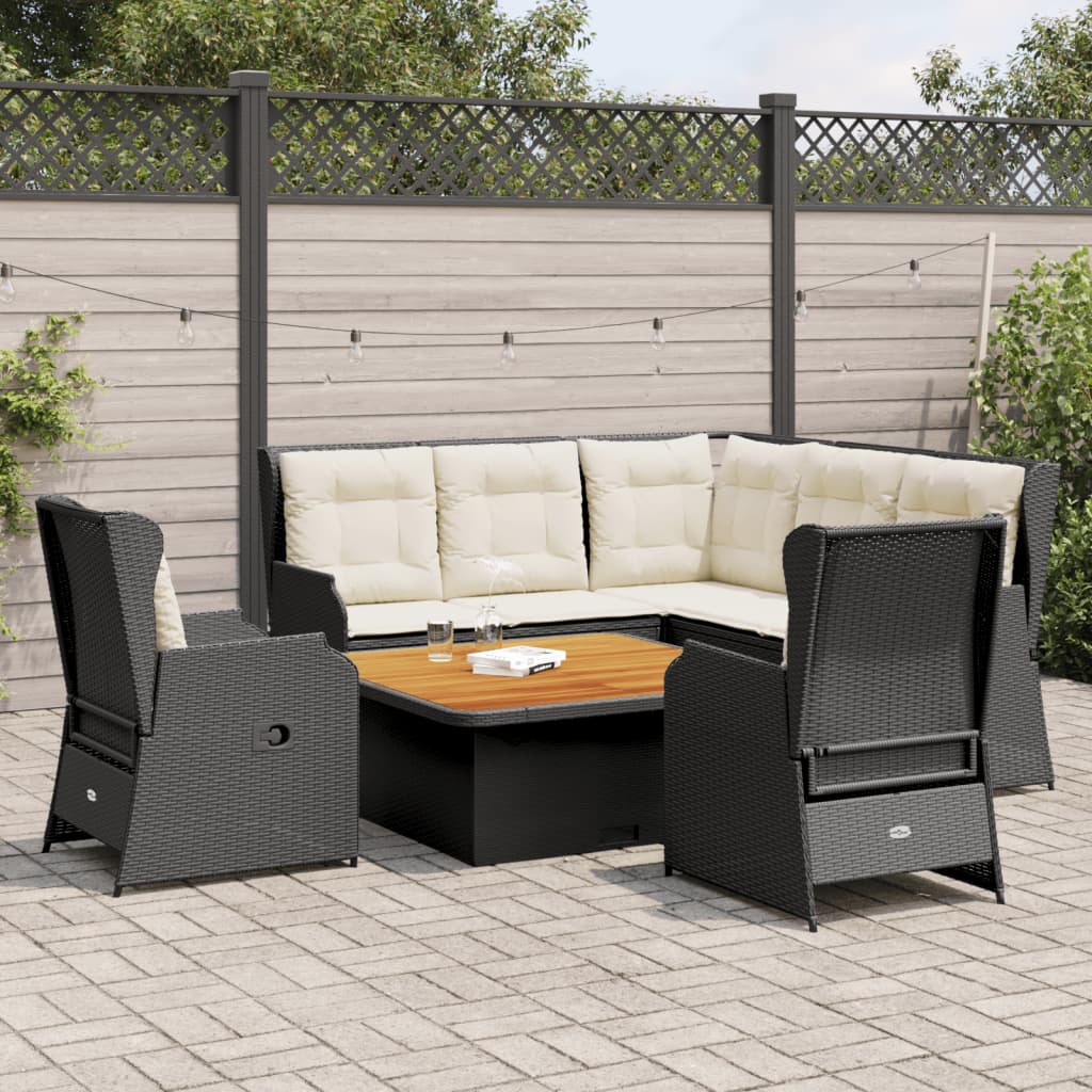 vidaXL 6-tlg. Garten-Lounge-Set mit Kissen Schwarz Poly Rattan