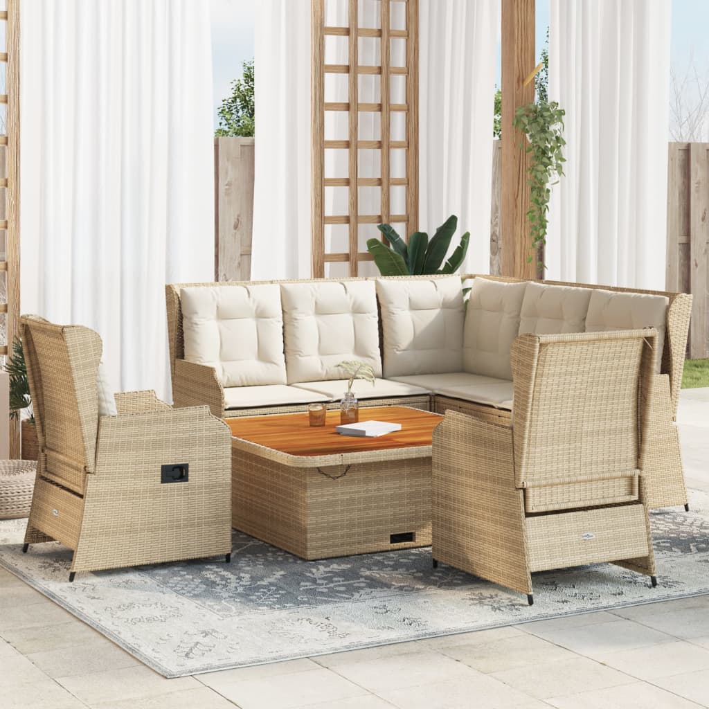 vidaXL 6-tlg. Garten-Lounge-Set mit Kissen Beige Poly Rattan