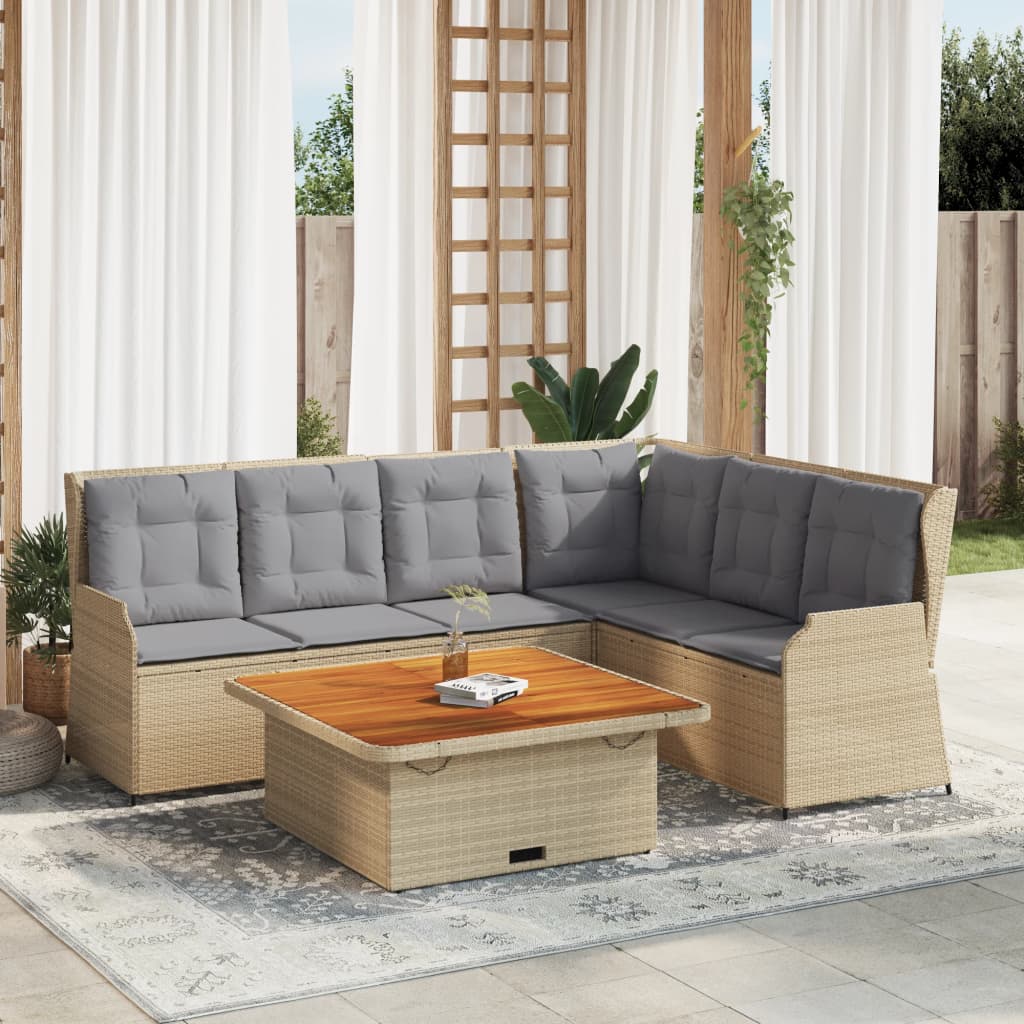 vidaXL 5-tlg. Garten-Lounge-Set mit Kissen Beige Poly Rattan