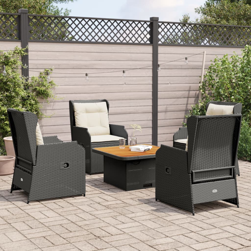 vidaXL 5-tlg. Garten-Lounge-Set mit Kissen Schwarz Poly Rattan