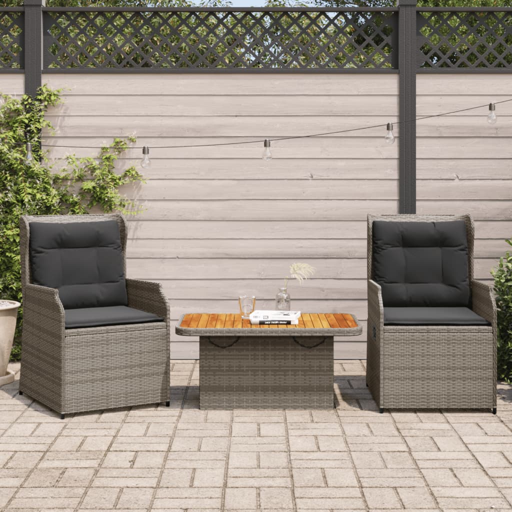 3-tlg. Garten-Lounge-Set mit Kissen Grau Poly Rattan